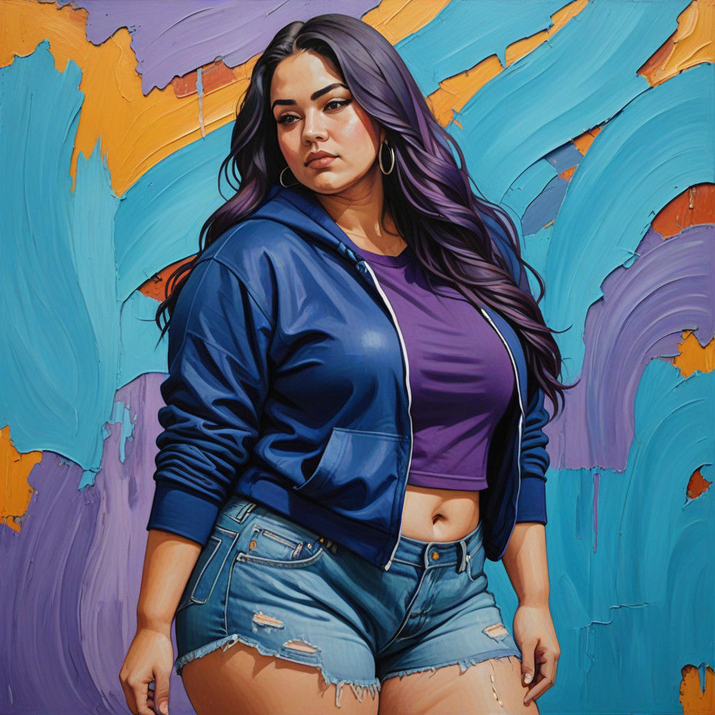 Vibrant Curvy Latina Woman in Oil Painting