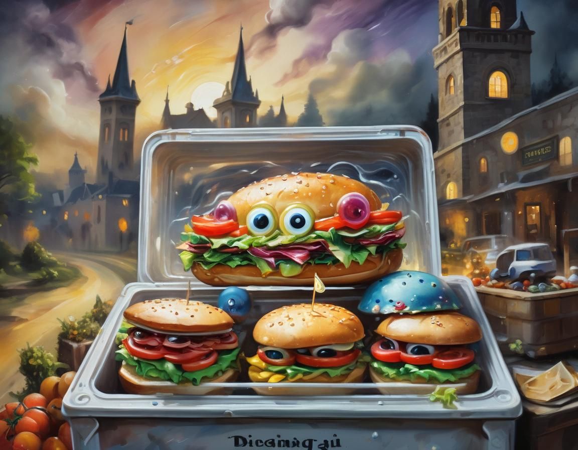 Surreal Smiling Sandwich in Dreamlike Oil Painting