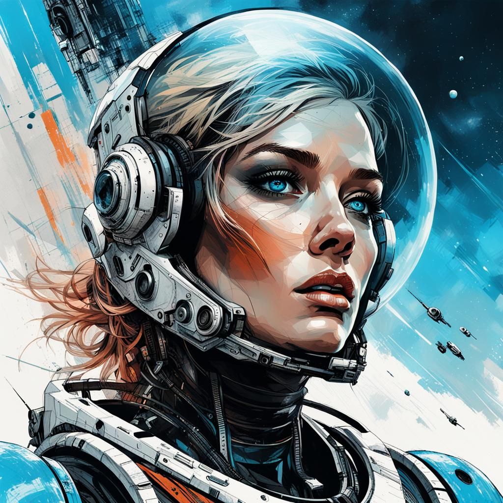 Dreamy Alienated Woman in Futuristic Space