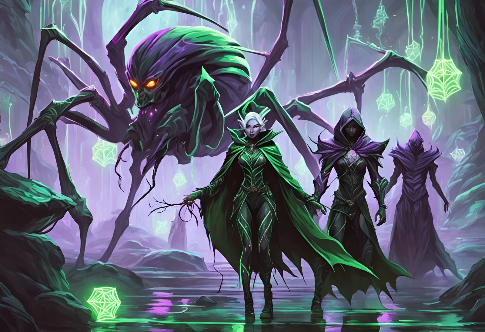 Drow Elf Huntress in a Neon Fantasy City