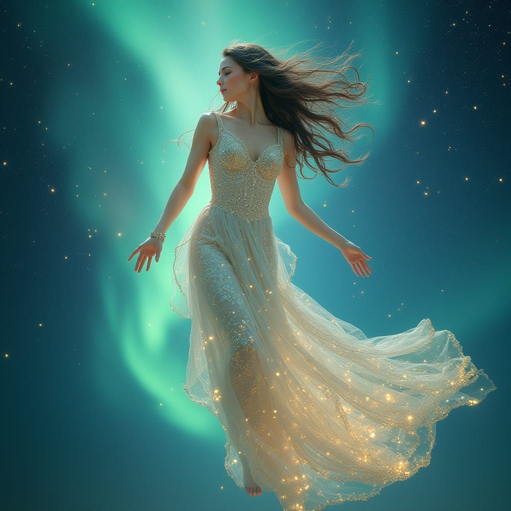 Serene Goddess of the Northern Lights in Art Nouveau Style