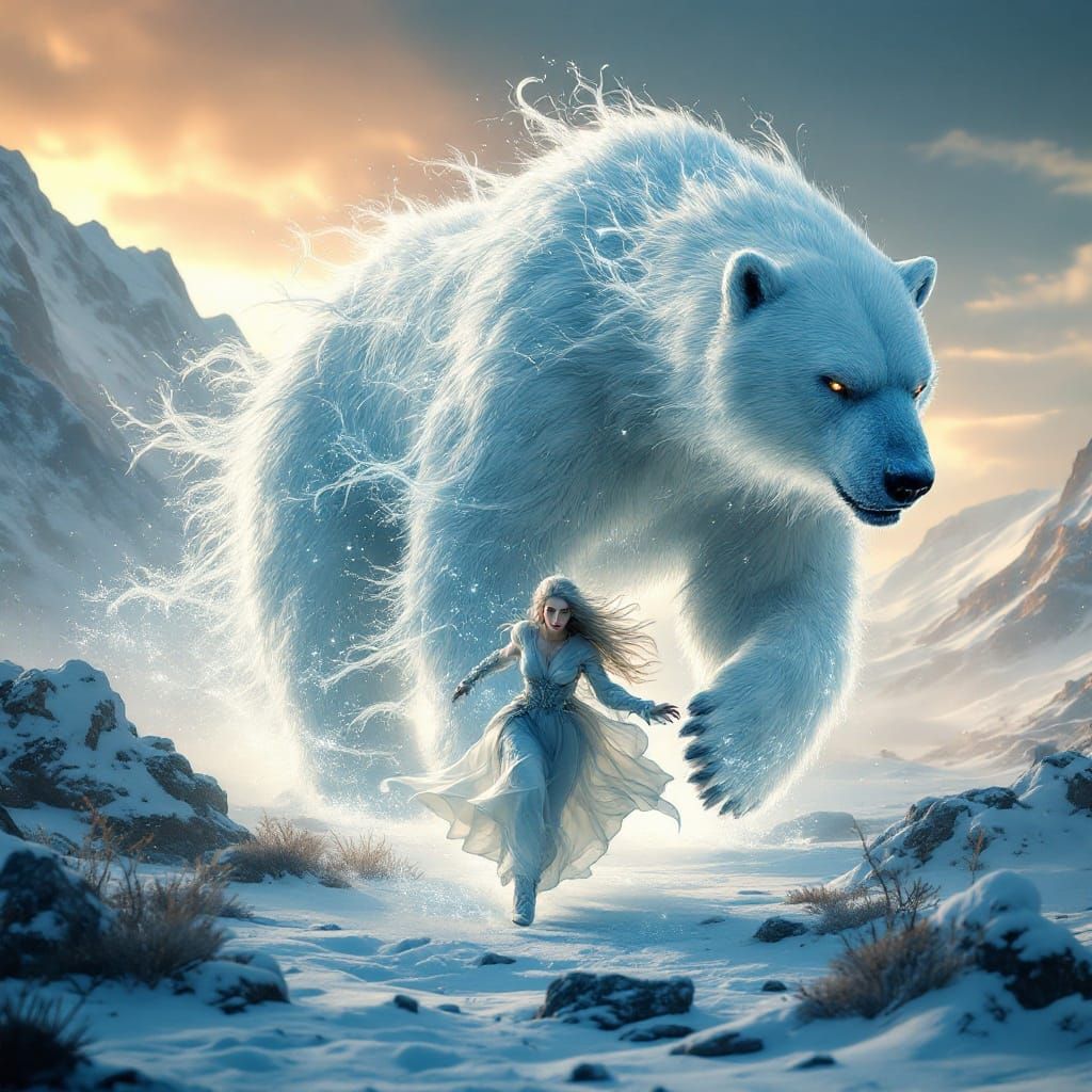 Mystical Sorceress Transforms into Majestic Polar Bear in Ci...