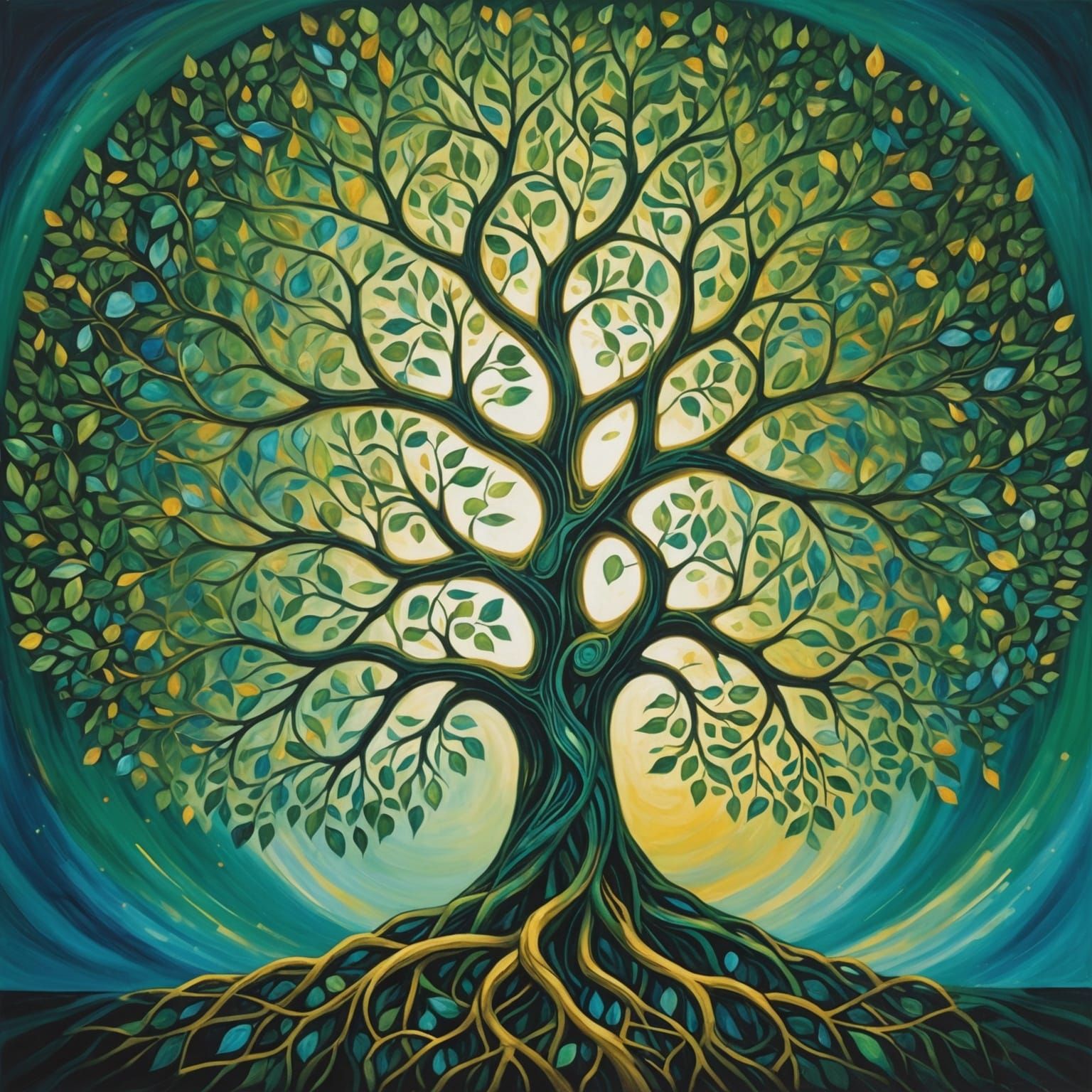 Ethereal Tree with Abstract Figures: A Symbol of Unity