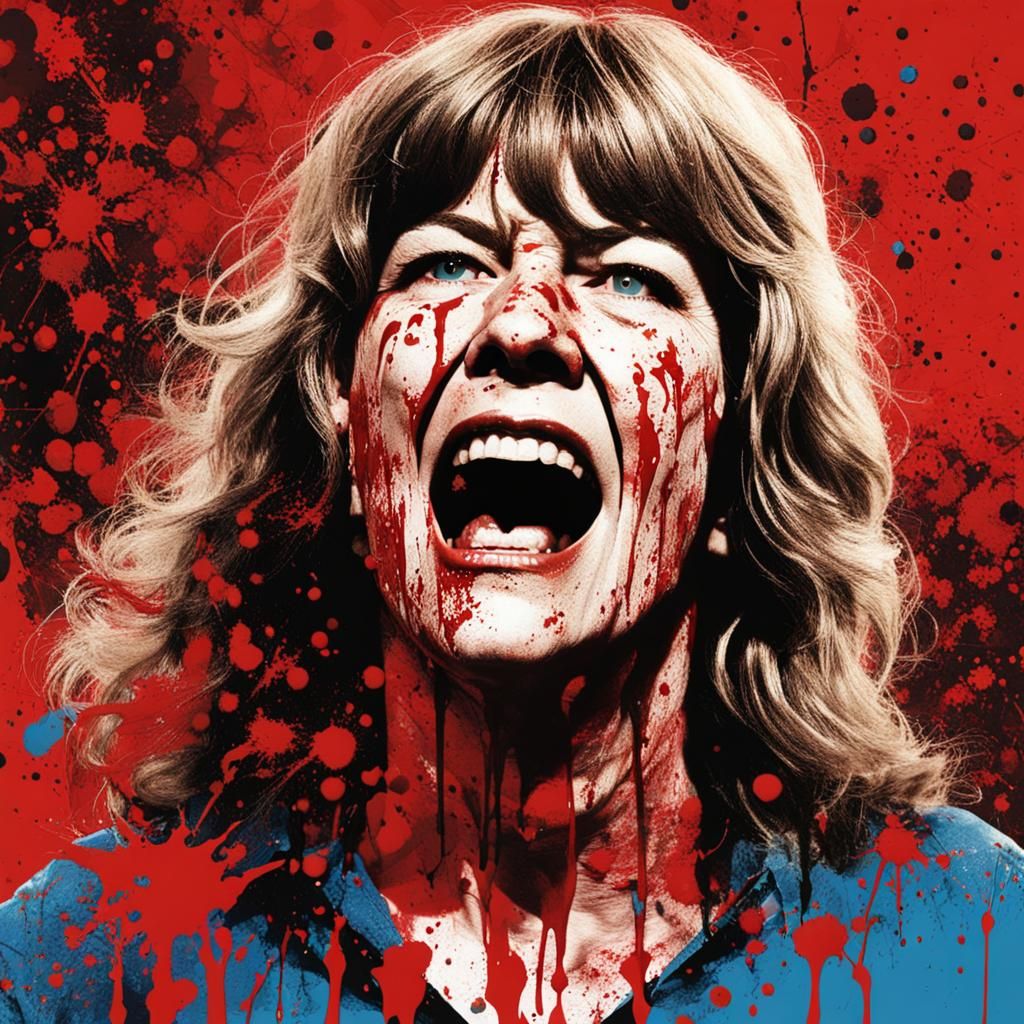 Screaming Woman Portrait with Blood Splatter Effect