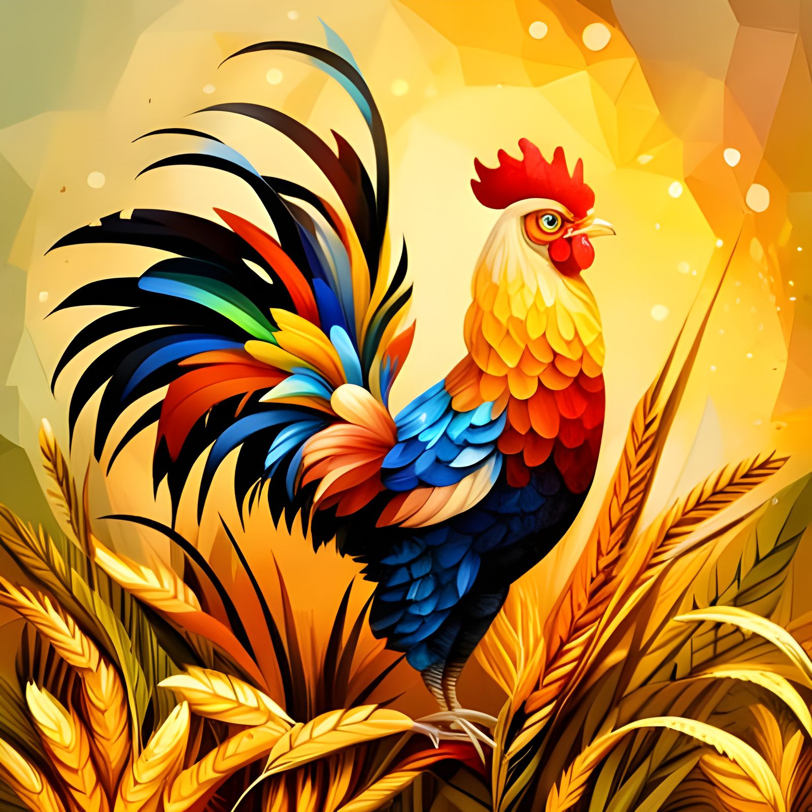 Colorful Crystalline Rooster in Geometric Abstract Art