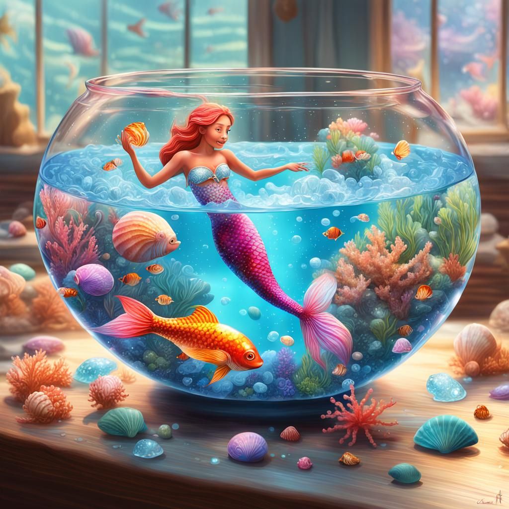 Mermaid Bathing in a Candy Art Fishbowl