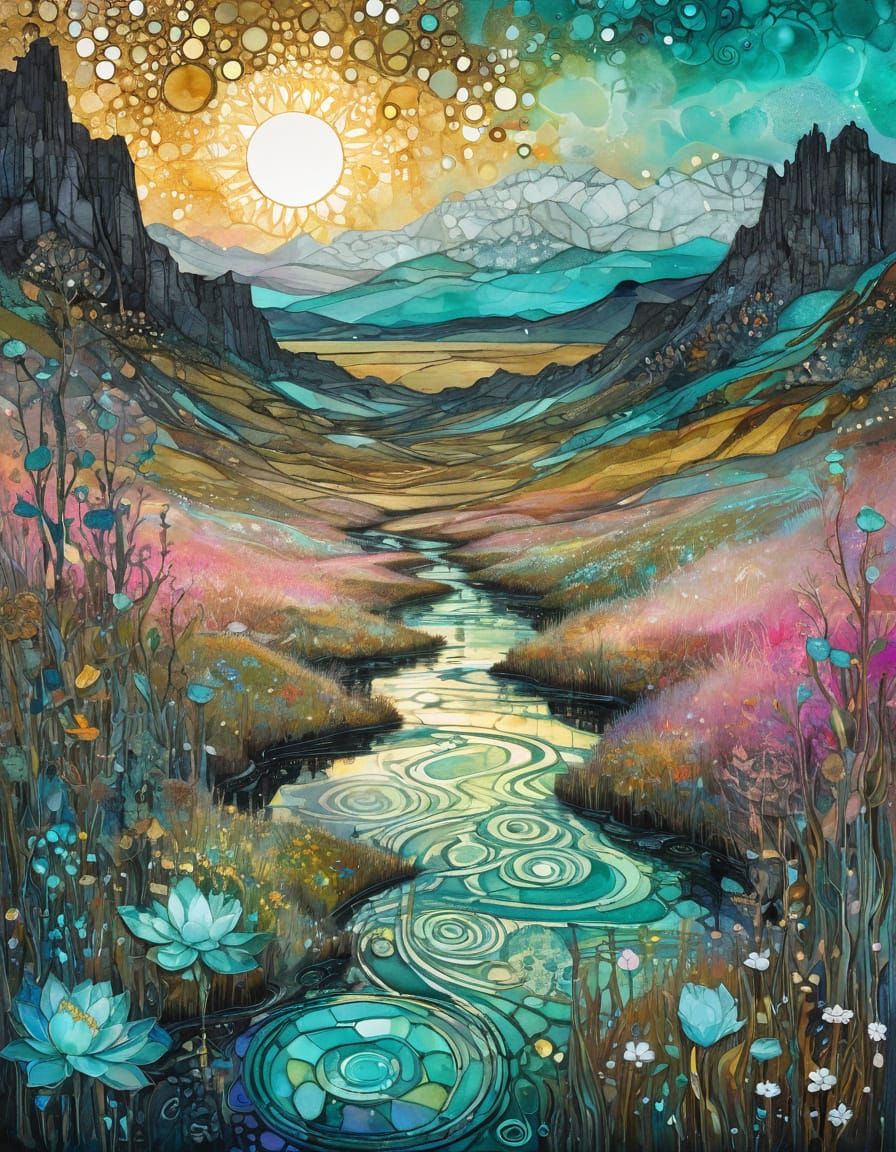 Flowering Marsh in Mixed Media Style