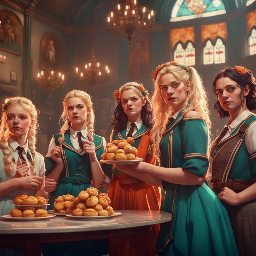 Derry Girls at Fancy Dress Ball in Art Nouveau Style