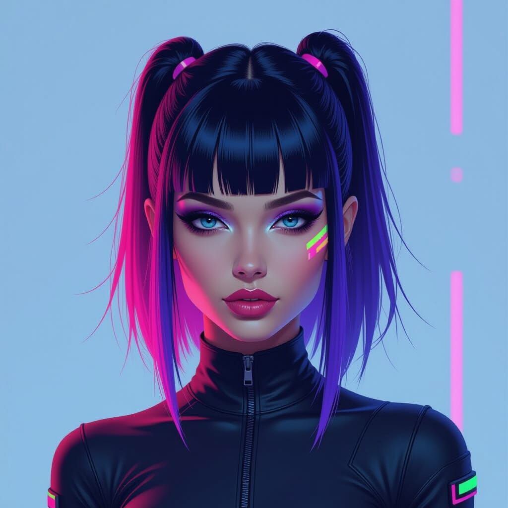 Cyberpunk Woman with Pixelated Neon Hair