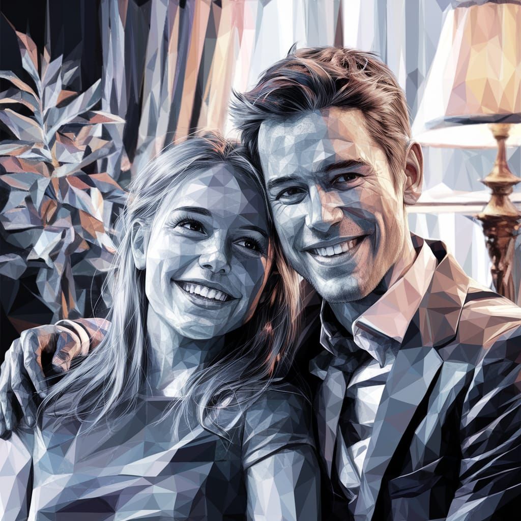 Happy Caucasian Couple Portrait in Concept Art Style