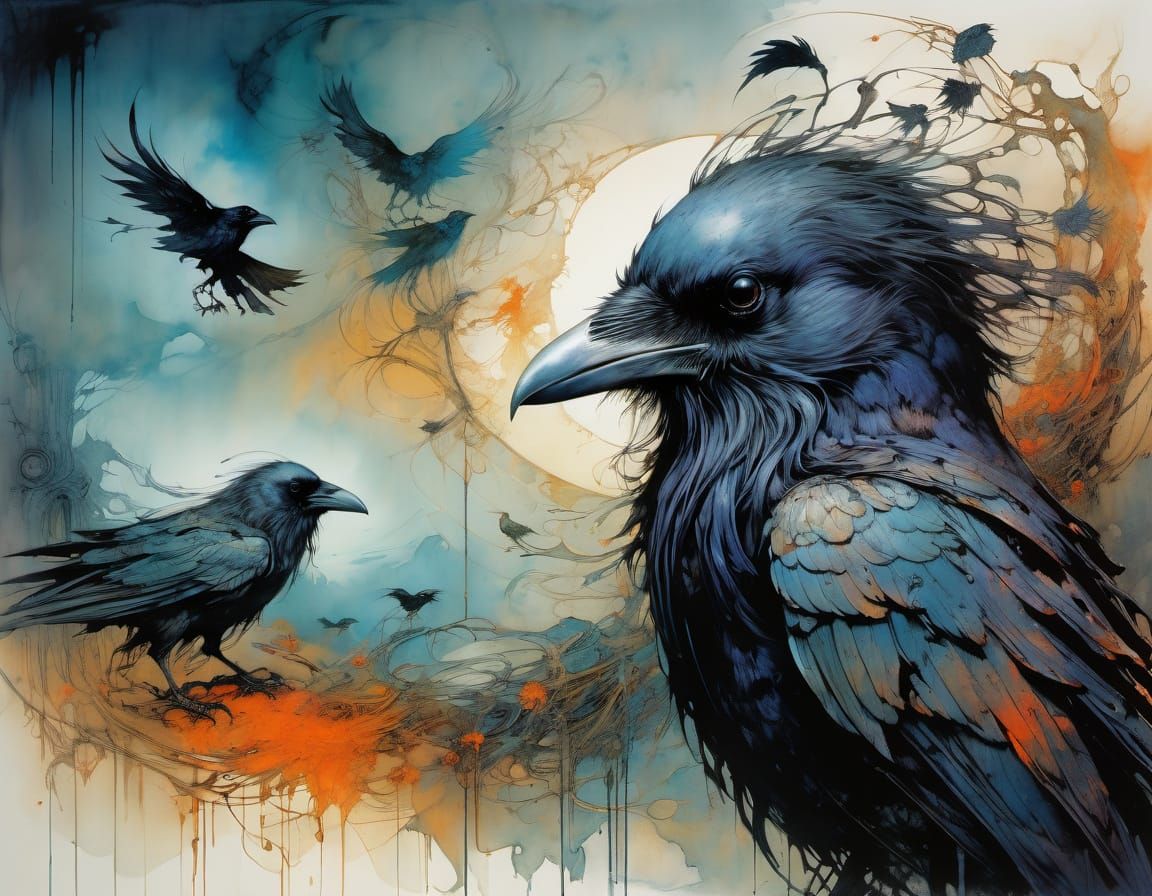 Anthropomorphic Raven in Surreal Entangled Style