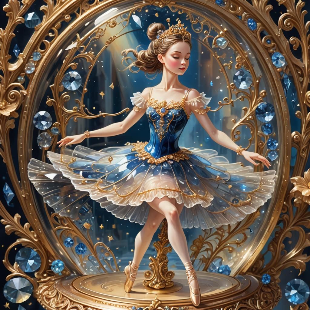 Glass Ballerina on Music Box in Oil Painting Style