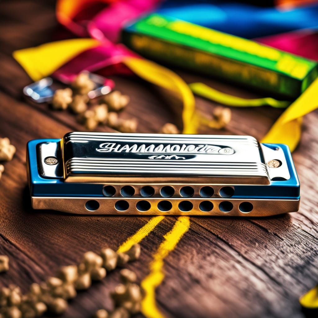 Hyperrealistic Harmonica in Vivid Colors