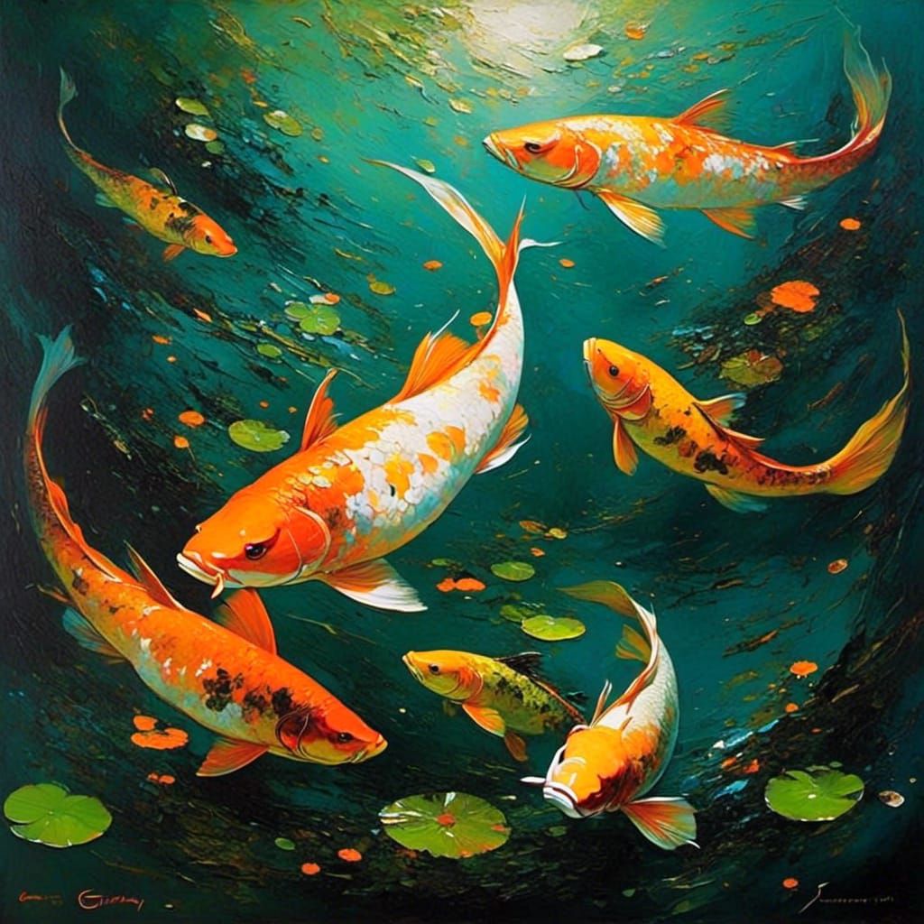 Koi Carp Impasto Oil Painting