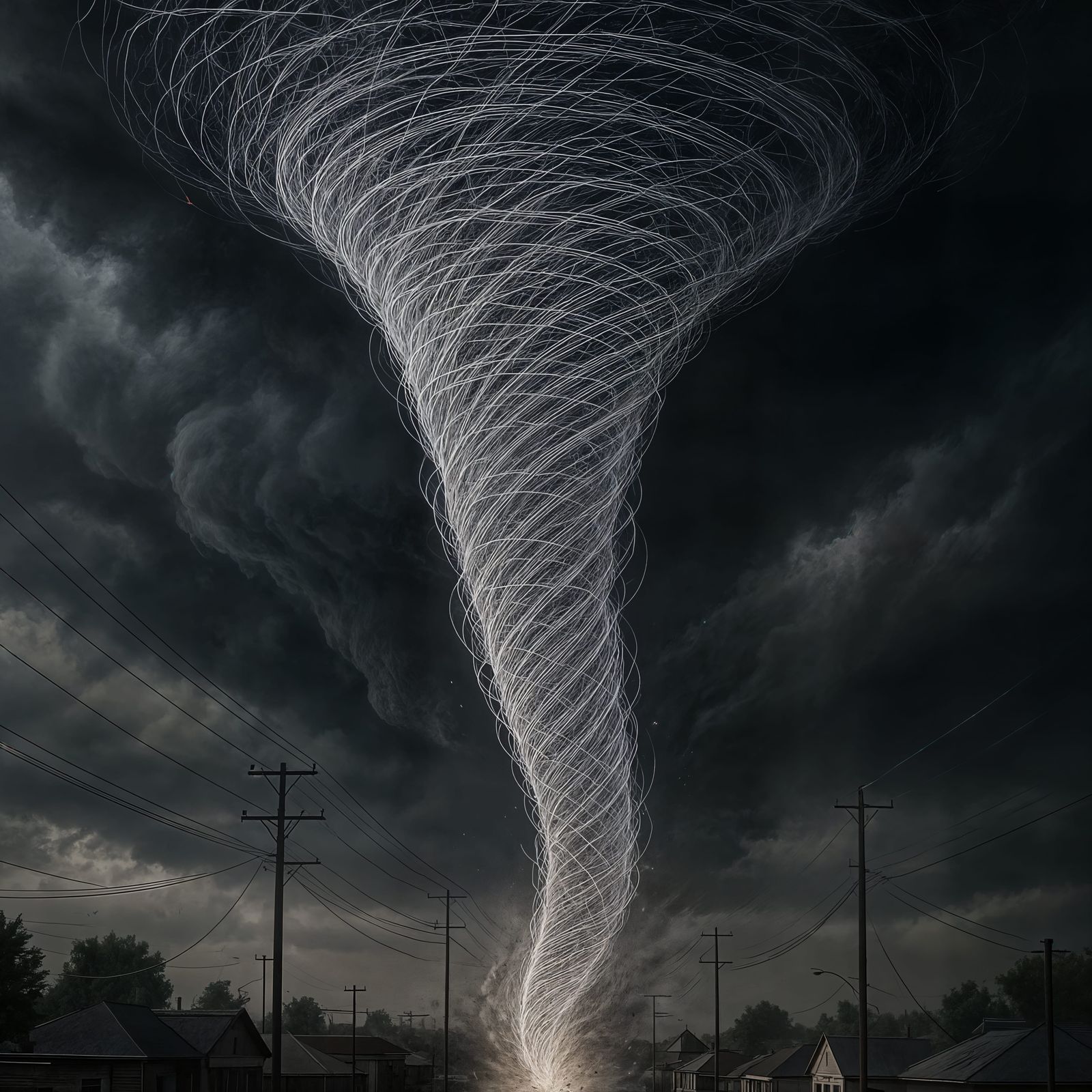 Detailed CGI Wire Tornado Over a Town