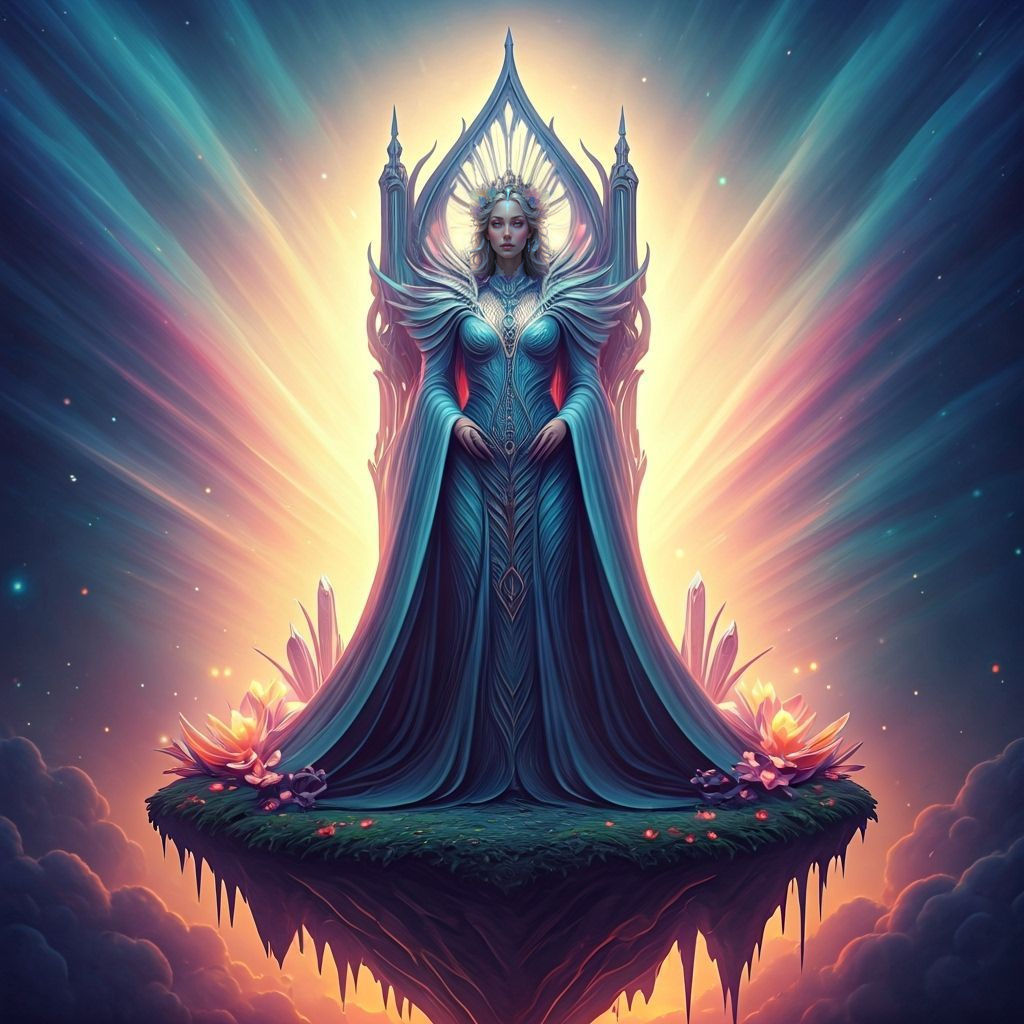 Majestic Queen in Bioluminescent Robes on Floating Nebula Is...