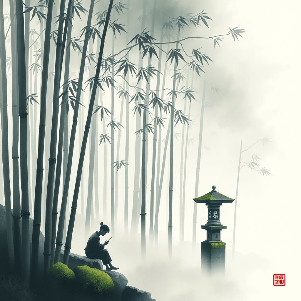 Ethereal Bamboo Sanctuary in Traditional Japanese Style