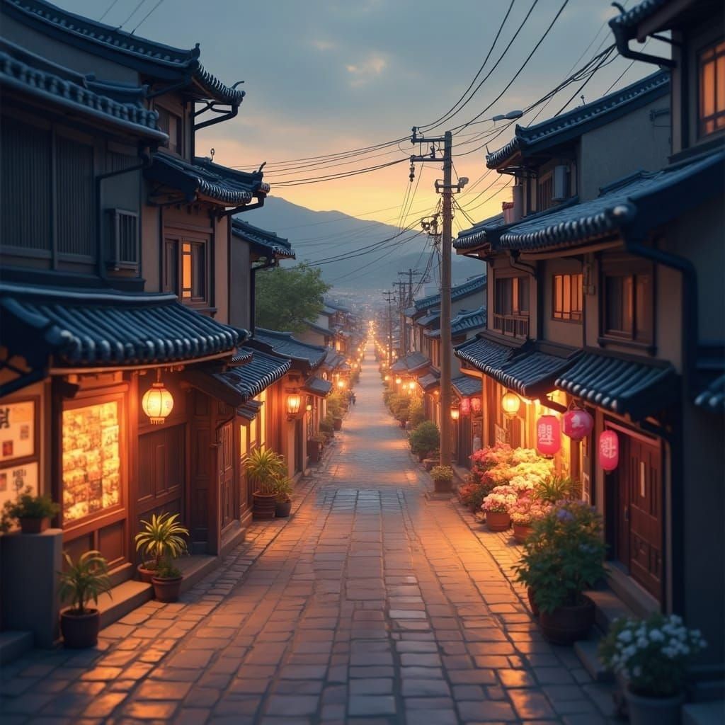 Korean Nighttime Lofi Phone Wallpaper in Soft Pastels