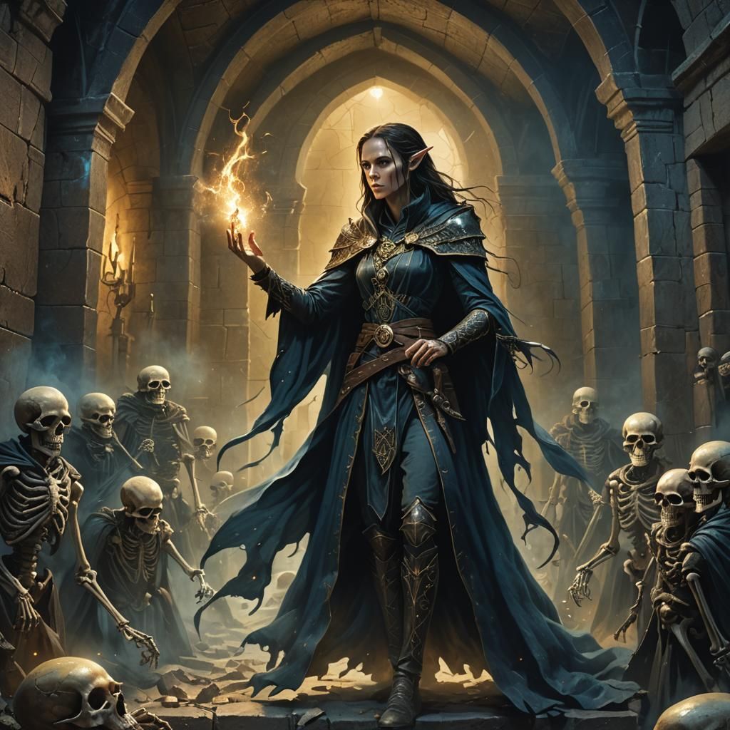 Half-Elf Warlock Casting Eldritch Blast in Crypt