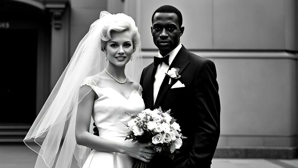 A Photorealistic Black and White Portrait of a Mixed-Race Co...