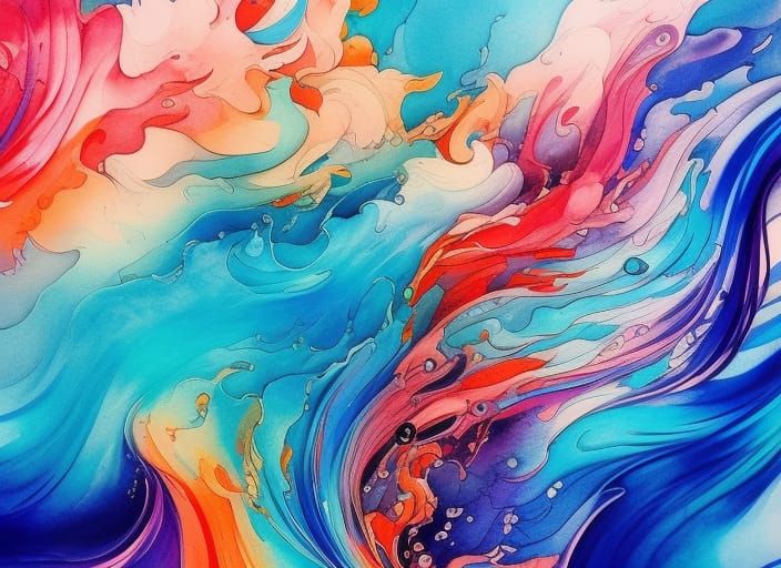 Blue Tsunami: Colorful Ink Flow Masterpiece