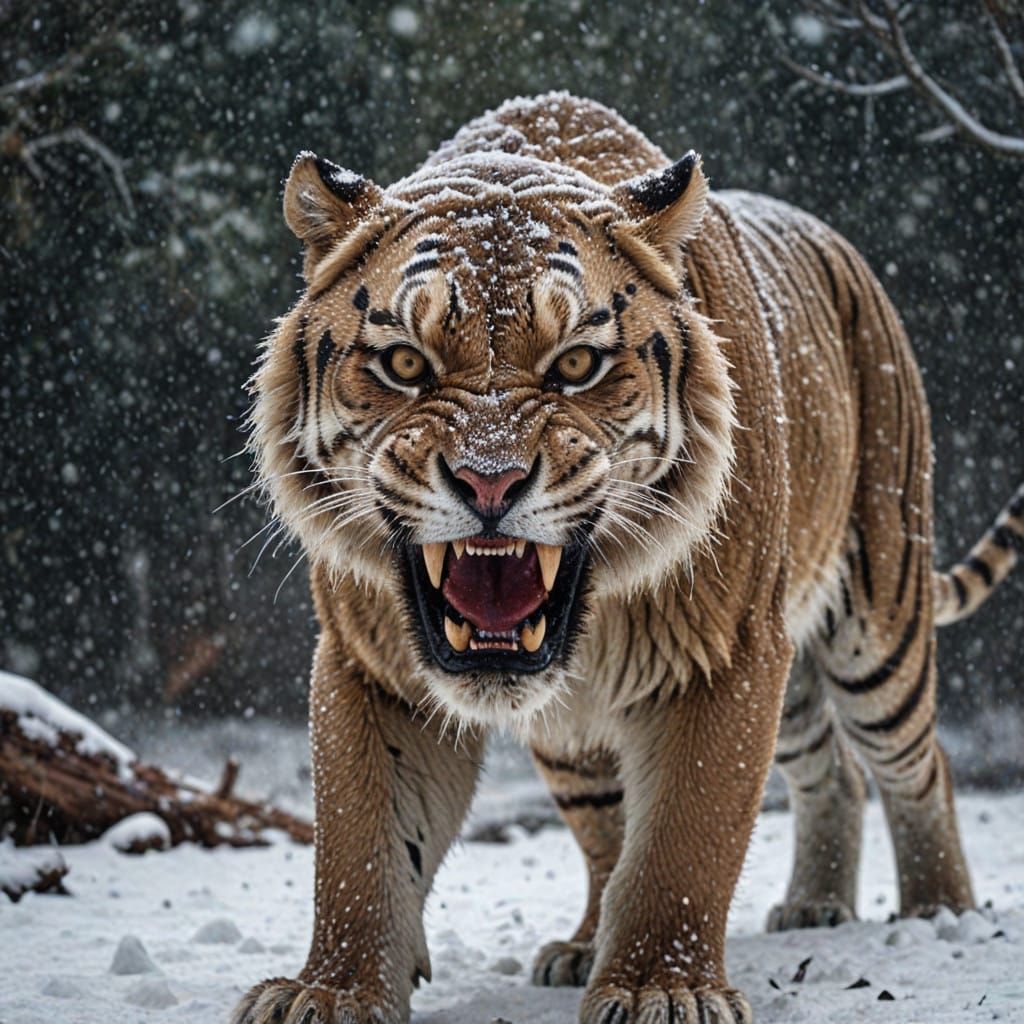 Sabertooth Tiger in Severe Snow Storm