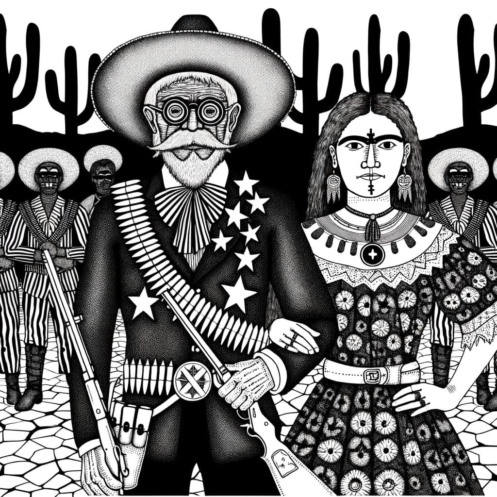 Brazilian Folklore Heroes in Classic Woodcut Style