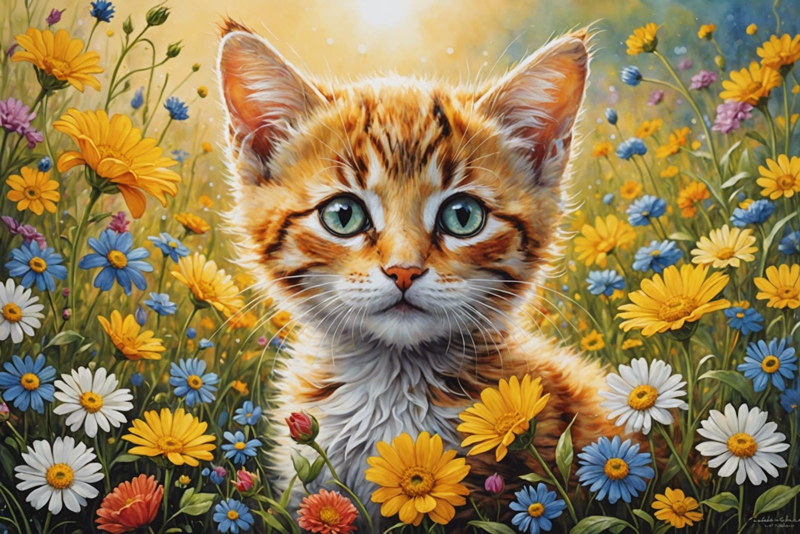 Kitten in Floral Dreamscape, Fantasy Art