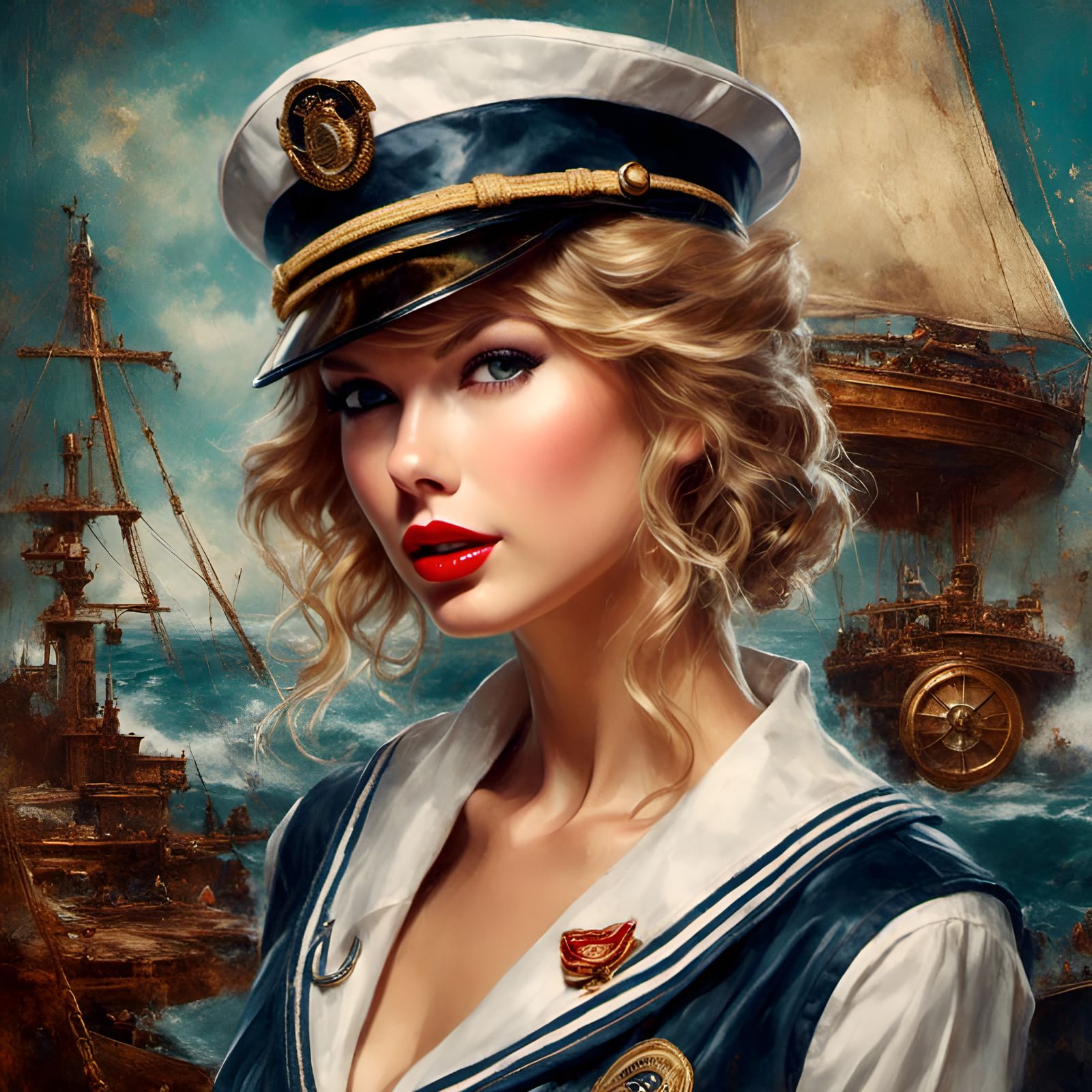 Taylor Swift as Sailor in Pin-Up Style