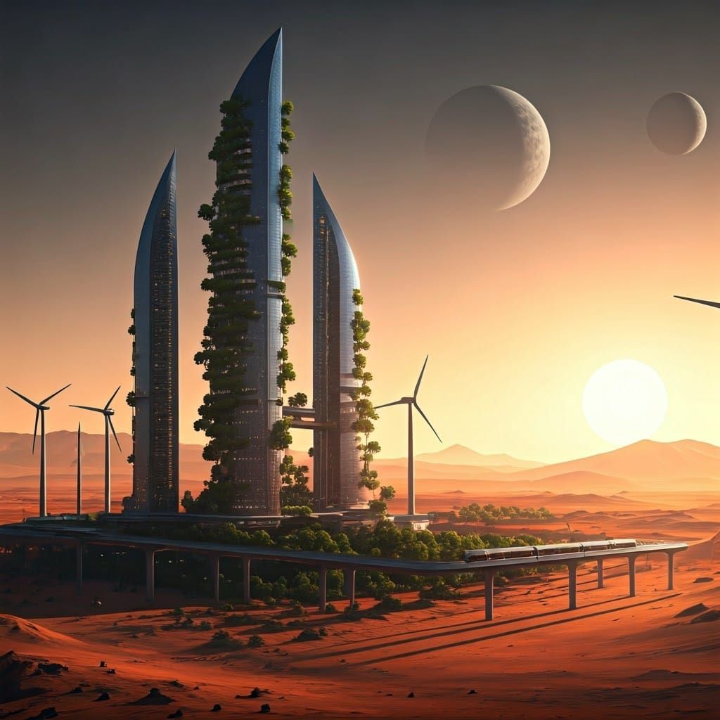 Eco-Friendly Futuristic City on Mars with Solar-Powered Metr...
