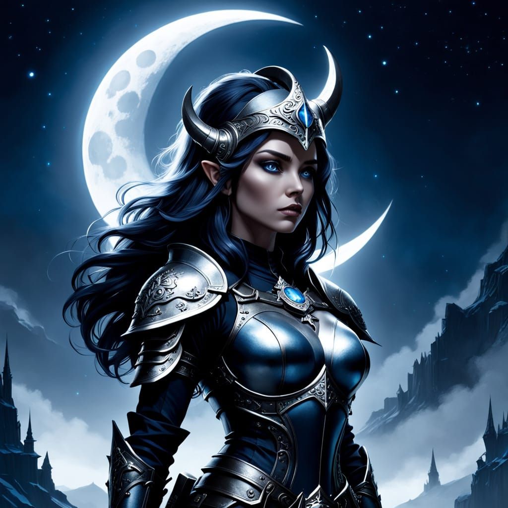 Dark Fantasy Goddess in Crescent Moonlight