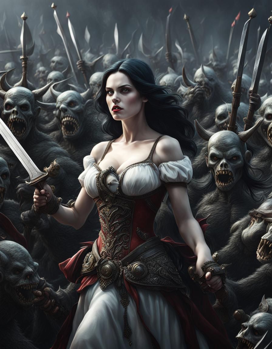 Snow-White leading an army of Orcs