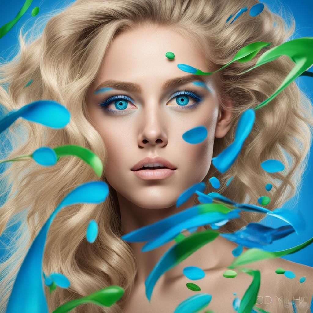 Blonde Model Holding Sign in Photorealistic Portrait