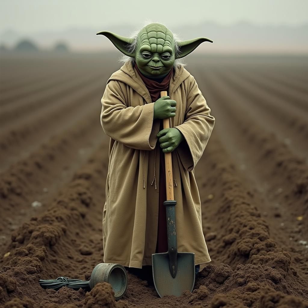 Yoda Metal Detecting in a Field, Atmospheric Lighting