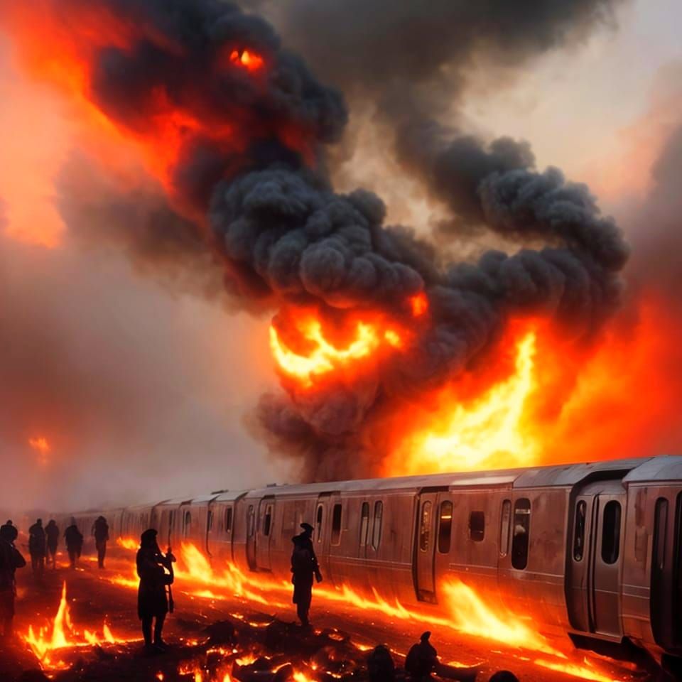 Epic Post-Apocalyptic Subway Inferno, Hyperrealistic in 3D