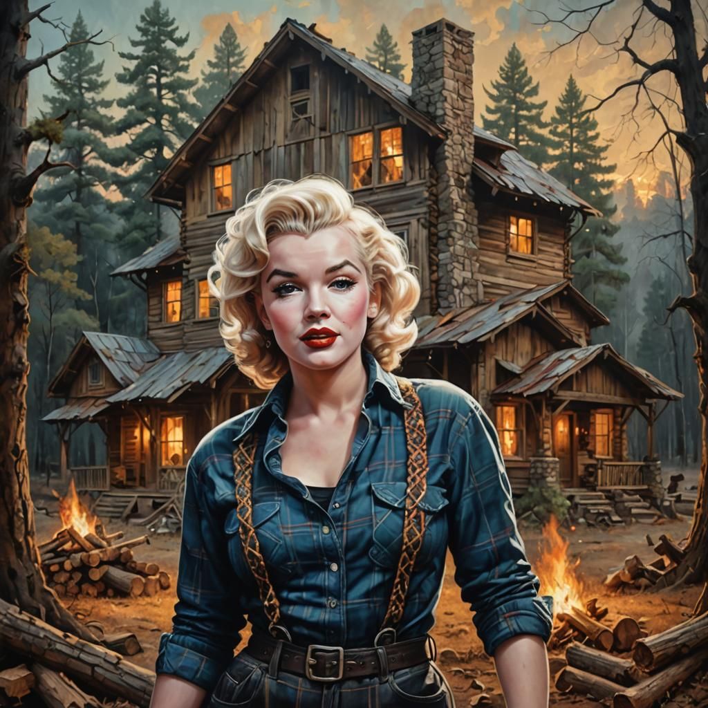 Marilyn Monroe as Lumberjack in Oil Paint Style
