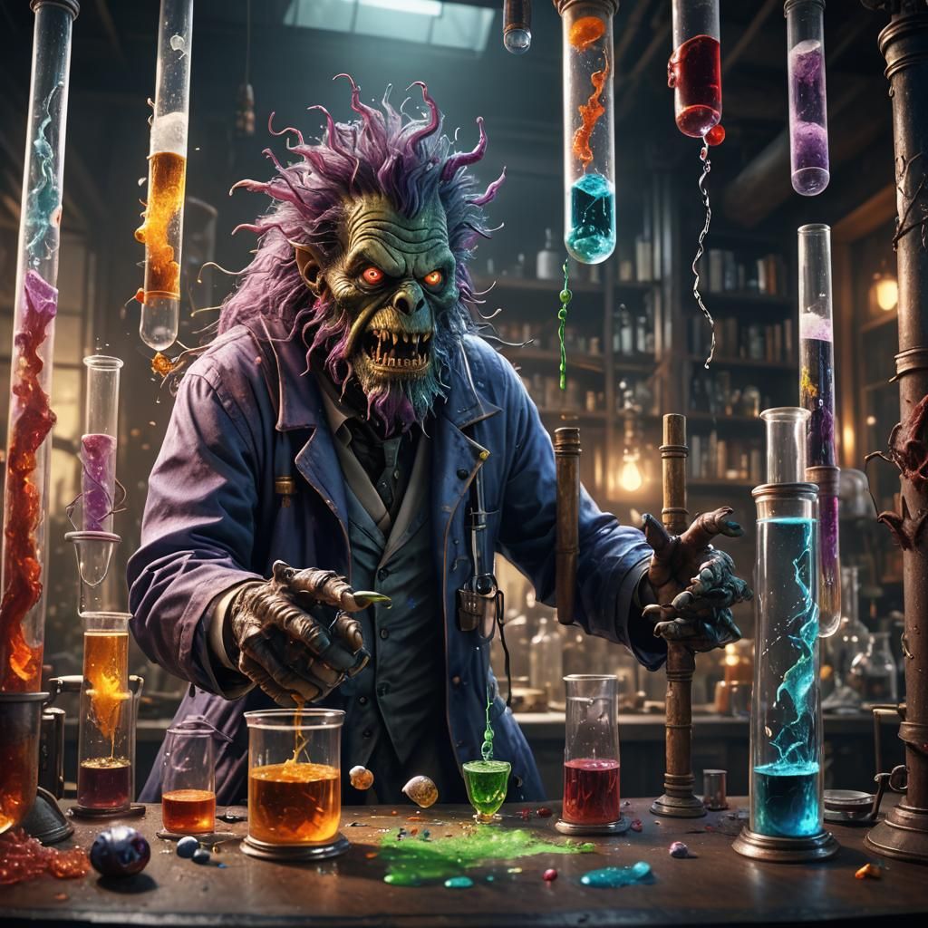 Scientist's Horror: Monster Emerges from Test Tube