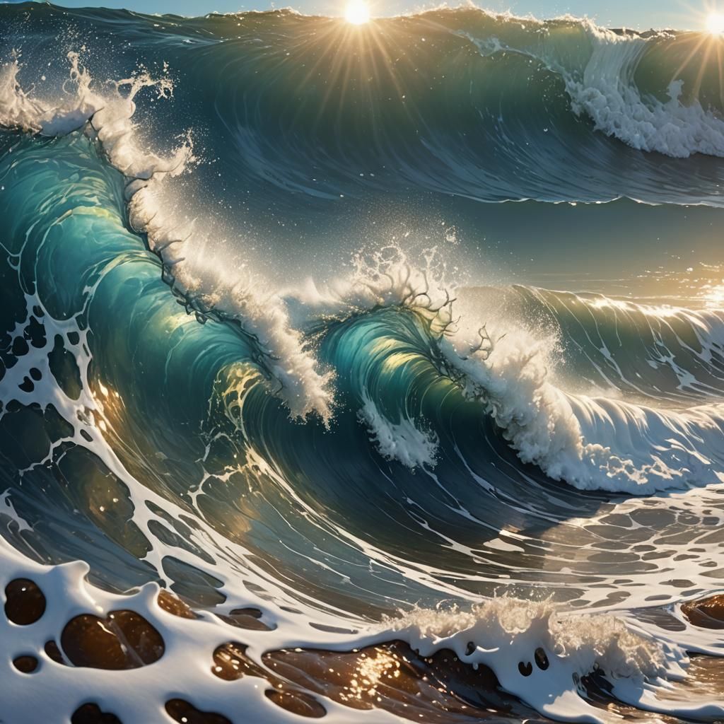 Majestic Ocean Wave Crashing: Hyper-Realistic Seascape