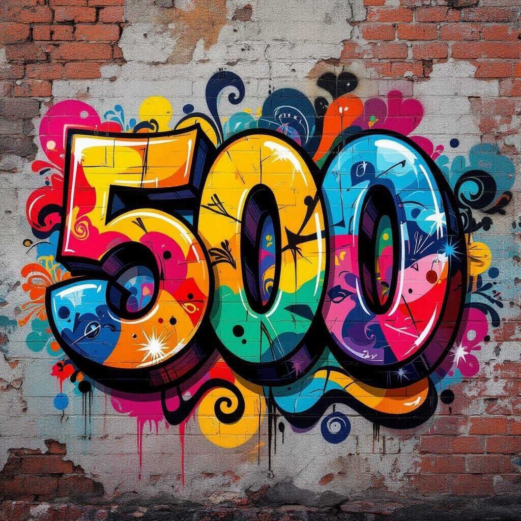 Graffiti Number 500 on Brick Wall in 3D Style