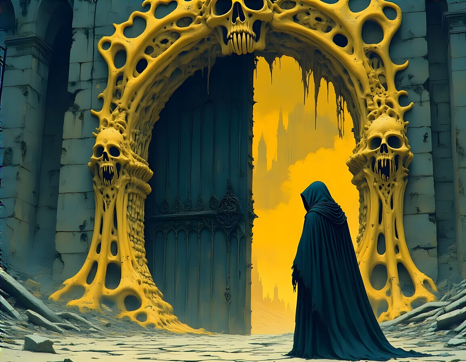 Forgotten City Gate in Beksiński and Ito Style