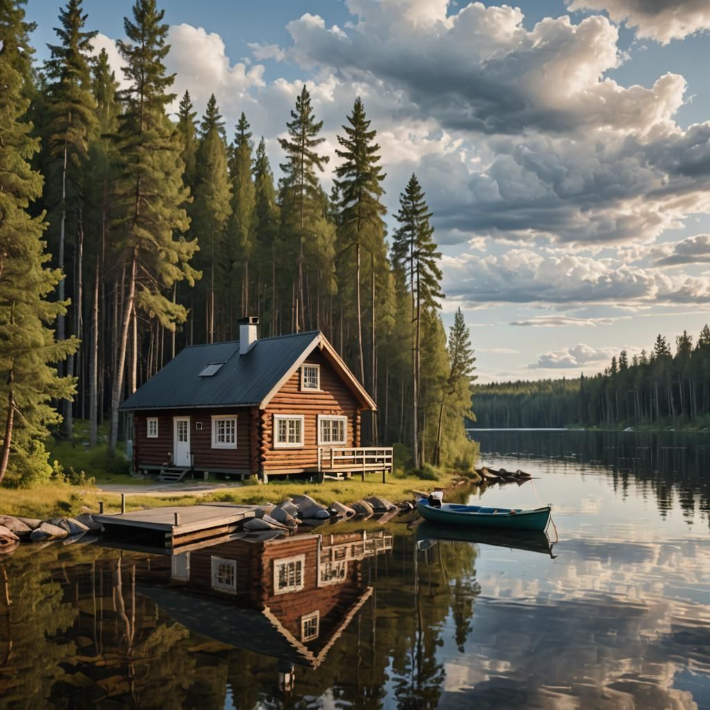 Finnish Cabin Retreat on Lake in Summer