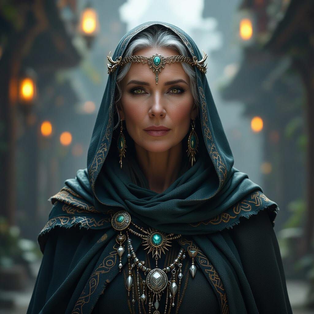 Matriarch of Sunveil Haven: Dark Fantasy Portrait