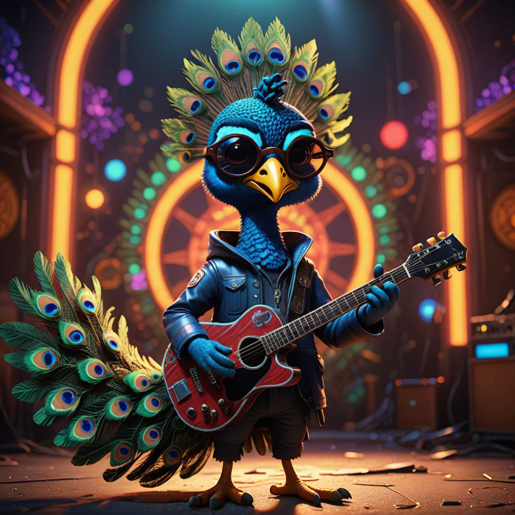 Rockstar Peacock in Neon Spotlight