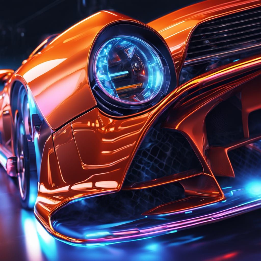 Sports Car with Neon Reflections as Digital Art