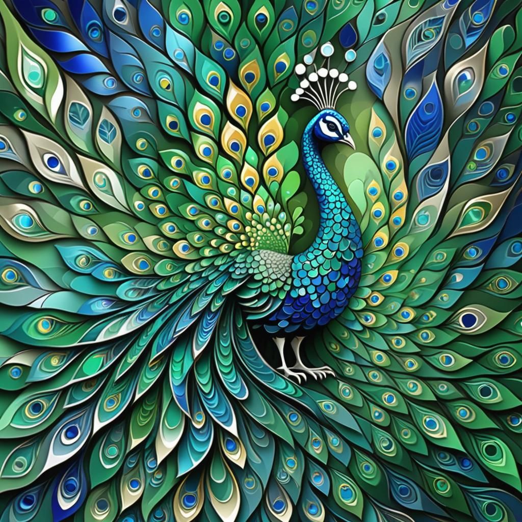 Ornate Peacock in Mosaic Tile Style