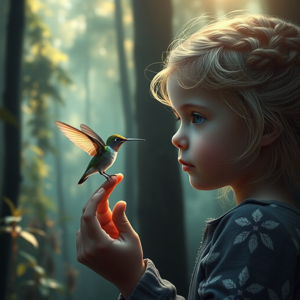 Girl with Hummingbird: Digital Matte Painting