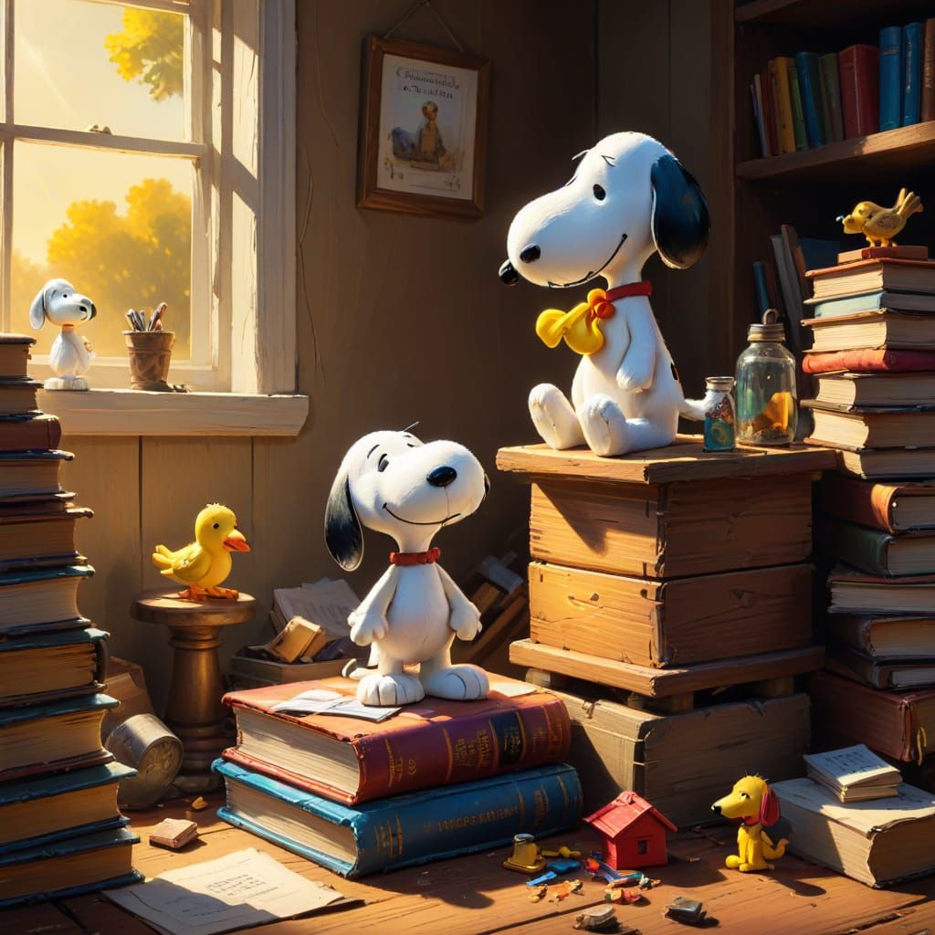 Snoopy and Woodstock Organize Their Workshop in Vibrant Oil ...