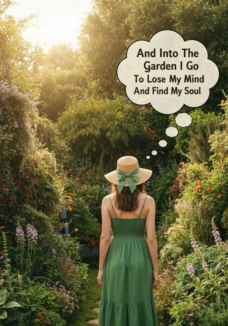 Woman in Green Dress in Lush Garden