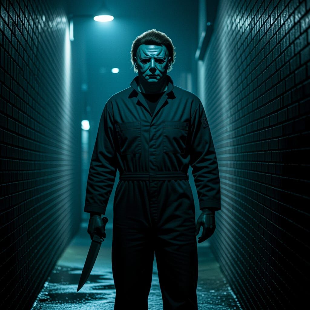 Michael Myers in Dark Alleyway, Giger-Inspired Horror