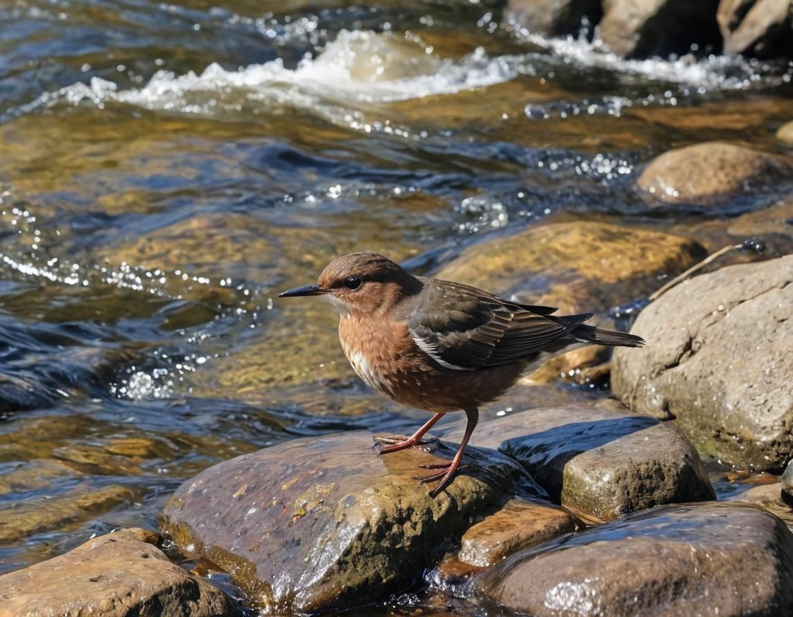 Dipper in Raging Torrent: Naturalistic Watercolor